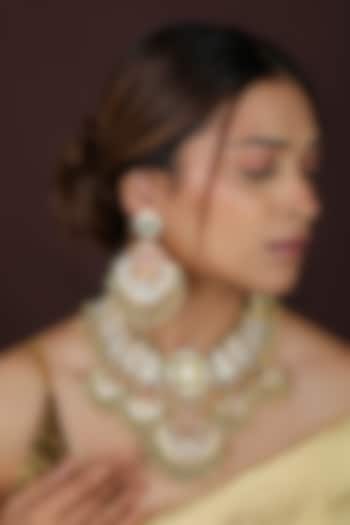 Gold Plated Kundan Polki & Mint Green Beaded Enameled Choker Necklace Set by Riana Jewellery at Pernia's Pop Up Shop