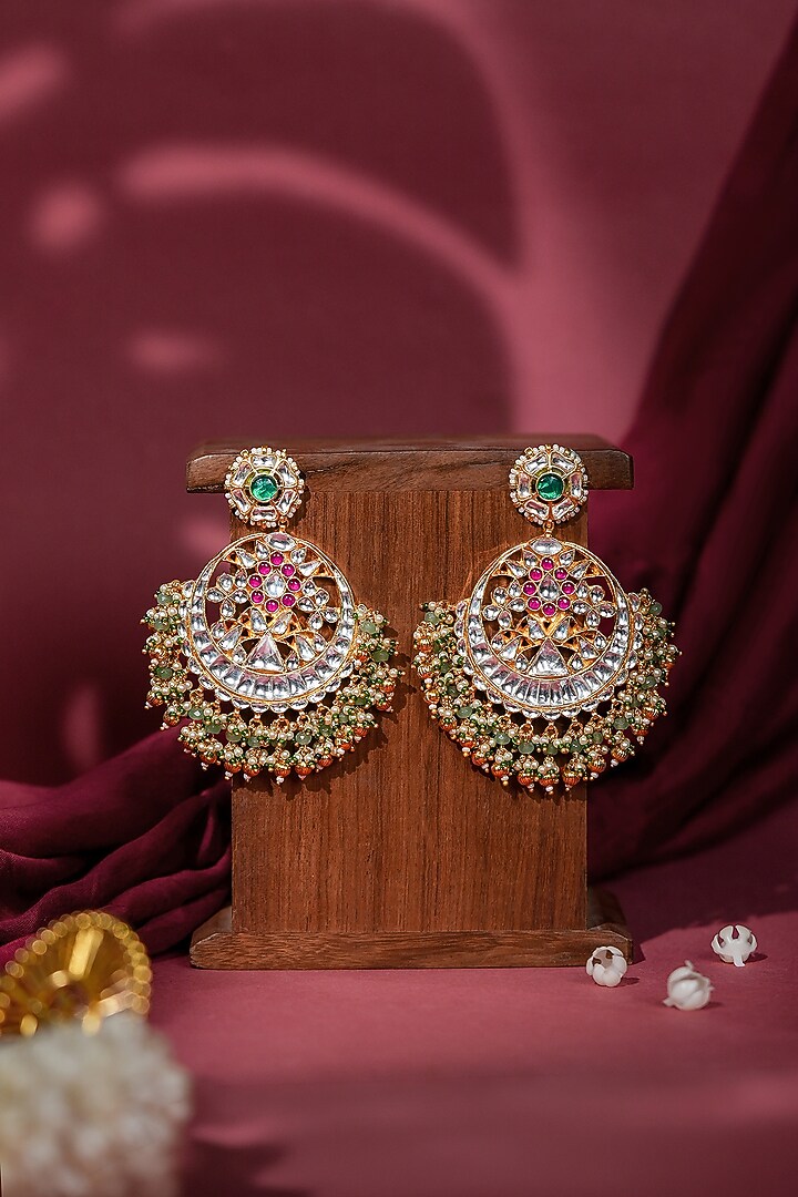 Gold Plated Kundan Polki & Mint Green Beaded Enameled Choker Necklace Set by Riana Jewellery at Pernia's Pop Up Shop
