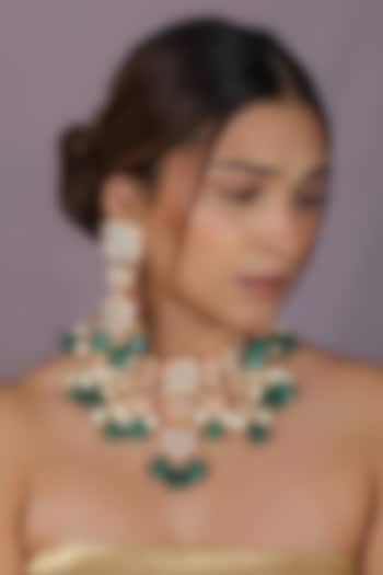 Gold Plated Emerald Green Tumble Beaded Necklace Set by Riana Jewellery at Pernia's Pop Up Shop