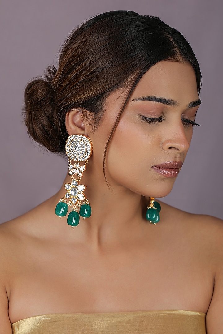 Gold Plated Emerald Green Tumble Beaded Necklace Set by Riana Jewellery at Pernia's Pop Up Shop