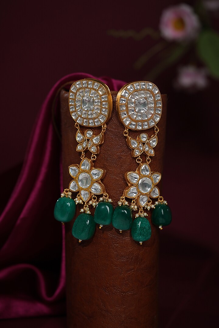 Gold Plated Emerald Green Tumble Beaded Necklace Set by Riana Jewellery at Pernia's Pop Up Shop