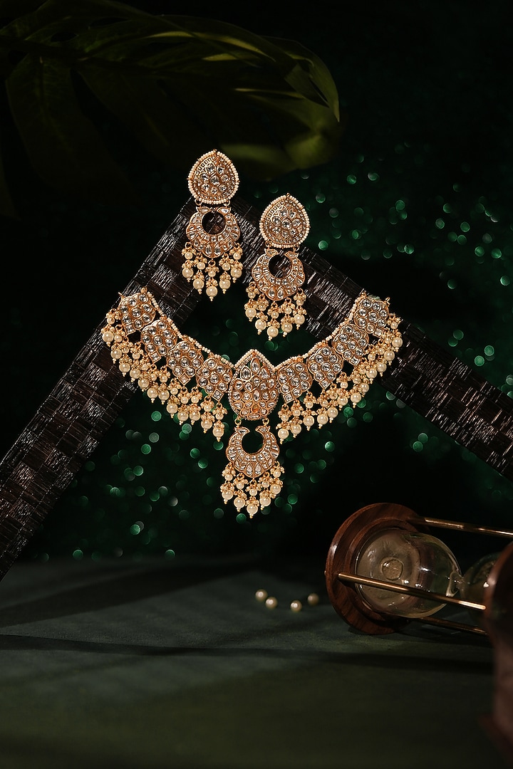Gold Plated Pearl Beaded Choker Necklace Set by Riana Jewellery at Pernia's Pop Up Shop