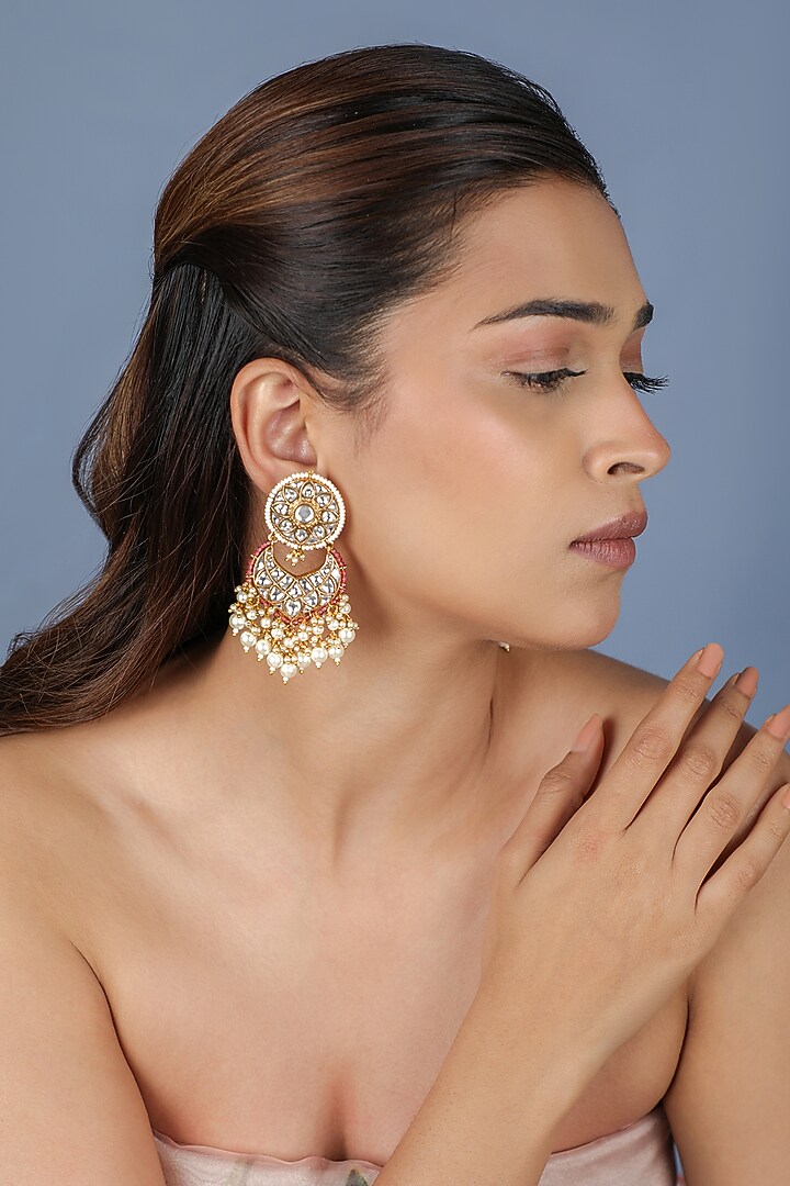 Gold Plated Pink Jadtar Stone Choker Necklace Set by Riana Jewellery at Pernia's Pop Up Shop