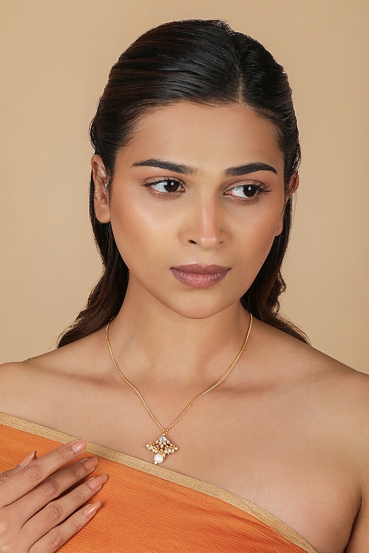 Gold Plated Jadtar Stone Pendant Necklace by Riana Jewellery at Pernia's Pop Up Shop