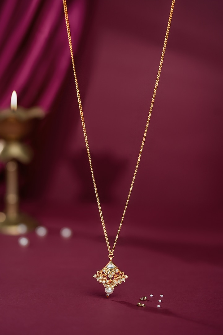 Gold Plated Jadtar Stone Pendant Necklace by Riana Jewellery at Pernia's Pop Up Shop
