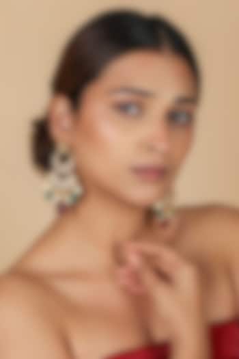 Gold Plated Red & Green Jadtar Stone Chandbali Earrings by Riana Jewellery at Pernia's Pop Up Shop
