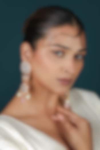 Gold Plated Rose Quartz Jadtar Drop Floral Long Earrings by Riana Jewellery at Pernia's Pop Up Shop