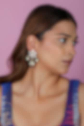 Gold Plated Pastel Pink & Sea Green Beaded Floral Dangler Earrings by Riana Jewellery at Pernia's Pop Up Shop