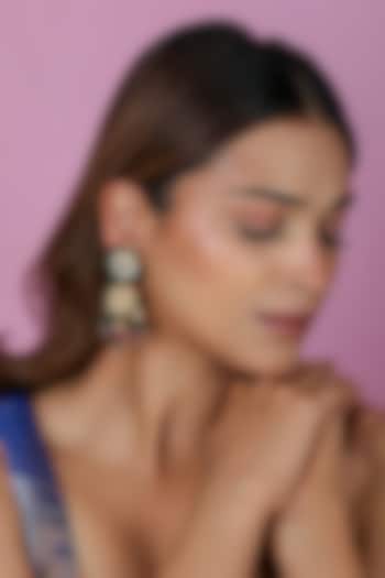 Gold Plated Pastel Ruby & Emerald Stone Chandbali Earrings by Riana Jewellery at Pernia's Pop Up Shop