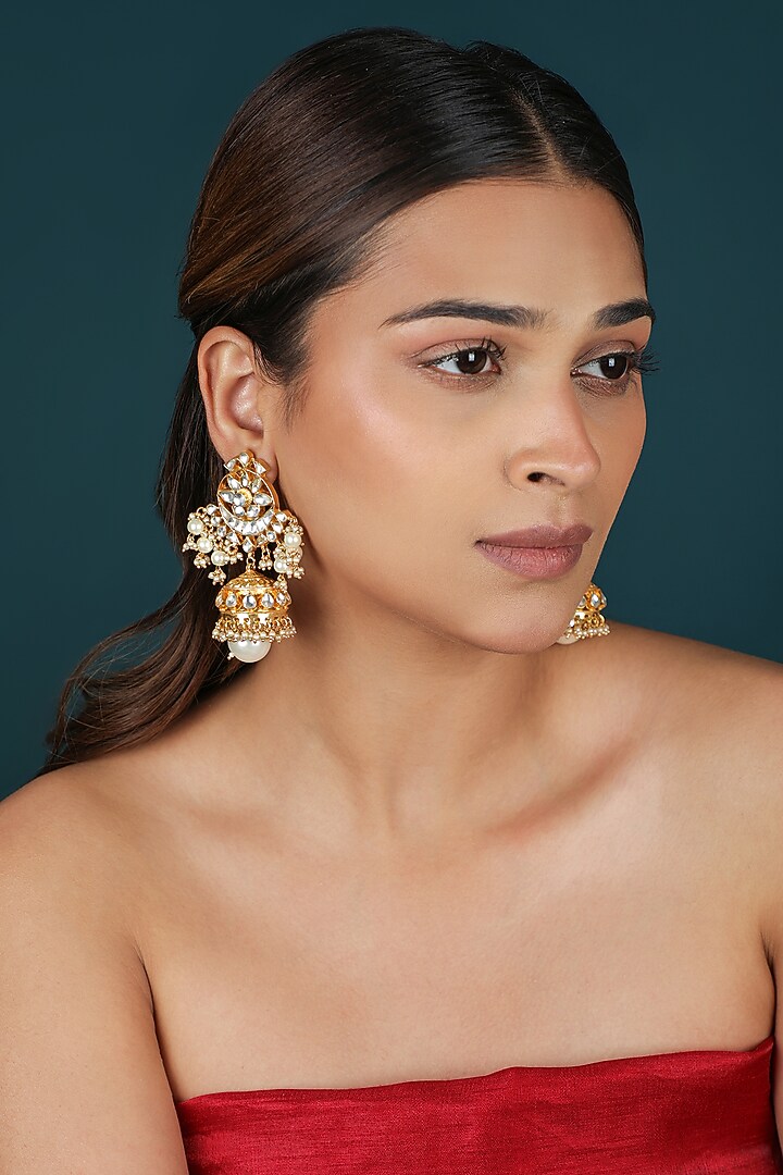 Gold Plated Jadtar Stone Jhumka Earrings by Riana Jewellery at Pernia's Pop Up Shop