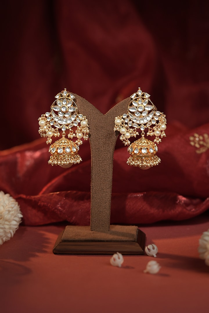 Gold Plated Jadtar Stone Jhumka Earrings by Riana Jewellery at Pernia's Pop Up Shop