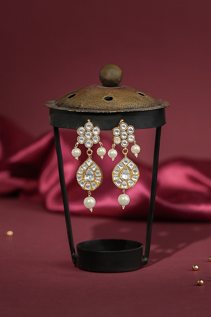 Gold Plated Pearl Dangler Earrings by Riana Jewellery at Pernia's Pop Up Shop