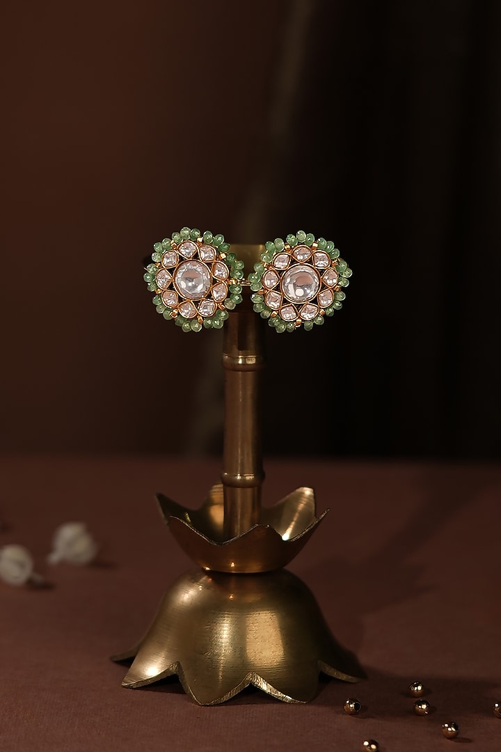 Gold Plated Sea Green Beaded Stud Earrings by Riana Jewellery at Pernia's Pop Up Shop