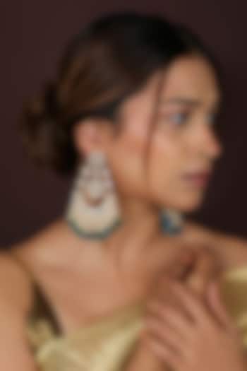 Gold Plated Emerald Green & Sapphire Beaded Long Chandbali Earrings by Riana Jewellery at Pernia's Pop Up Shop