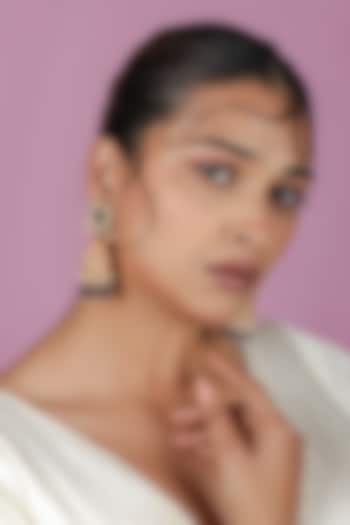 Gold Plated Emerald Stone & Purple Beaded Jhumka Earrings by Riana Jewellery at Pernia's Pop Up Shop