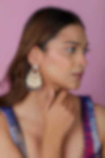 Gold Plated Pearl & Purple Beaded Chandbali Earrings by Riana Jewellery at Pernia's Pop Up Shop