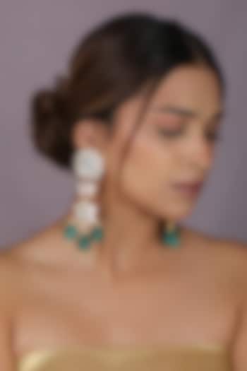 Gold Plated Jadtar White Stone & Emerald Tumble Beaded Dangler Earrings by Riana Jewellery at Pernia's Pop Up Shop