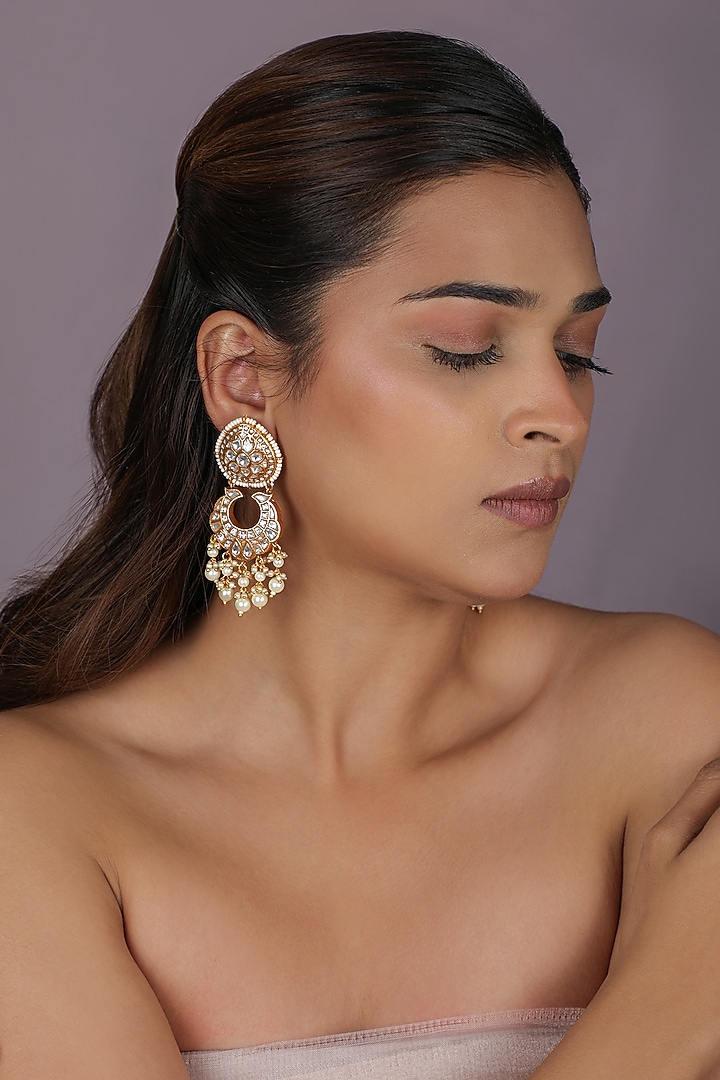 Gold Plated Pearl Beaded Chandbali Earrings by Riana Jewellery at Pernia's Pop Up Shop
