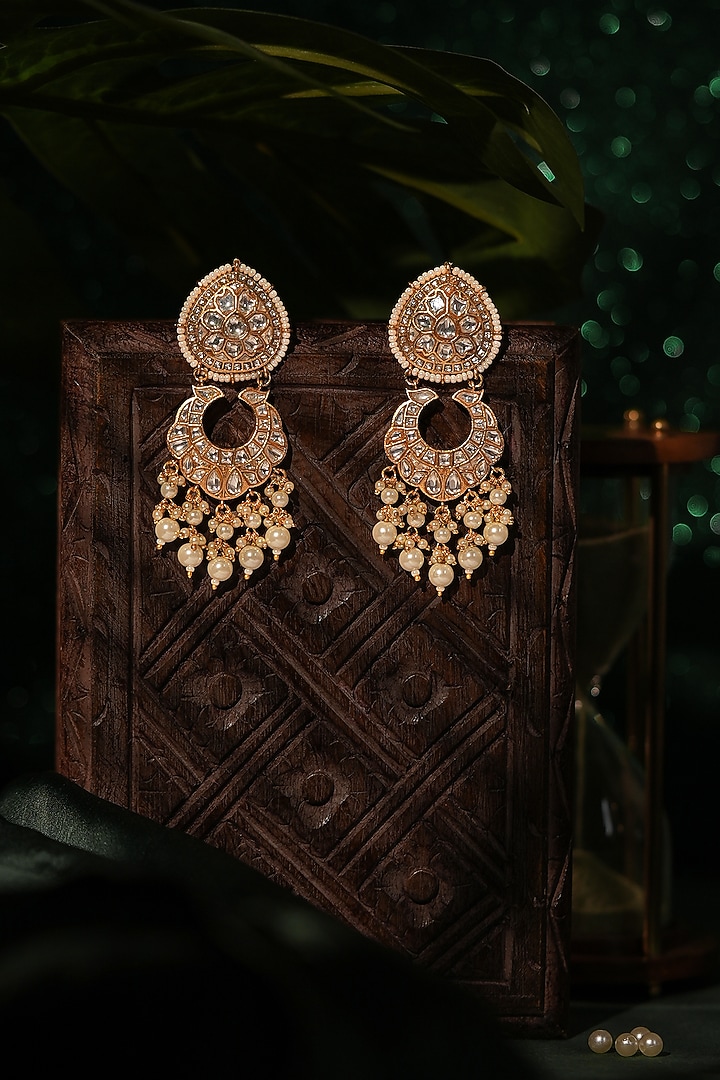 Gold Plated Pearl Beaded Chandbali Earrings by Riana Jewellery at Pernia's Pop Up Shop