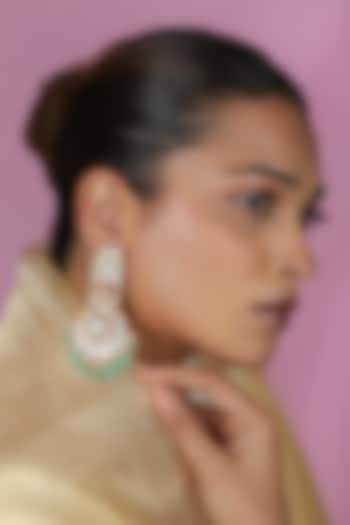 Gold Plated Jadtar Stone & Green Beaded Dangler Earrings by Riana Jewellery at Pernia's Pop Up Shop
