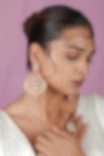 Gold Plated Jadtar Pink Beaded Chandbali Earrings by Riana Jewellery at Pernia's Pop Up Shop