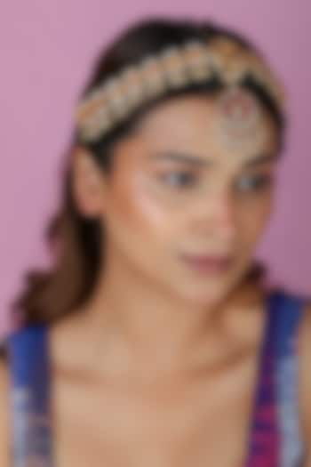 Gold Plated Pink & Green Stone Mathapatti by Riana Jewellery at Pernia's Pop Up Shop