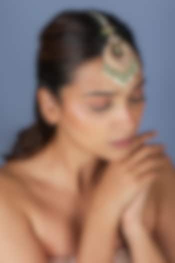 Gold Plated Pearl & Green Beaded Maangtikka by Riana Jewellery at Pernia's Pop Up Shop