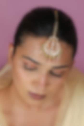 Gold Plated Pastel Pink Beaded Maangtikka by Riana Jewellery at Pernia's Pop Up Shop