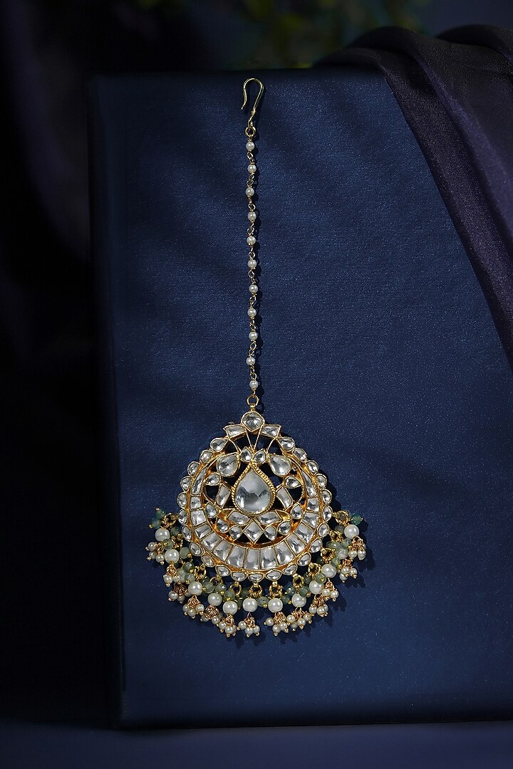 Gold Plated Pearl Jadau Maangtikka by Riana Jewellery at Pernia's Pop Up Shop