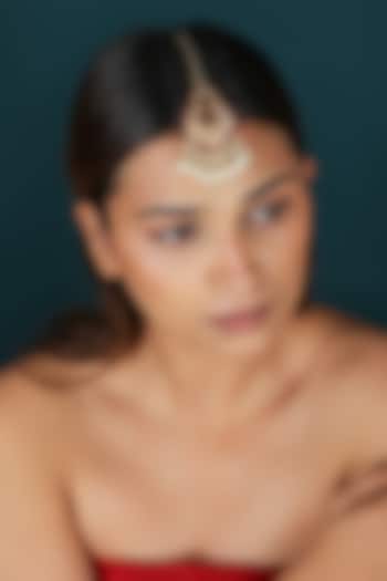 Gold Plated Pink Pearl jadtar Beaded Maangtikka by Riana Jewellery at Pernia's Pop Up Shop