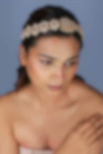 Gold Plated Ruby Pink & White Jadtar Stone Hairband by Riana Jewellery at Pernia's Pop Up Shop