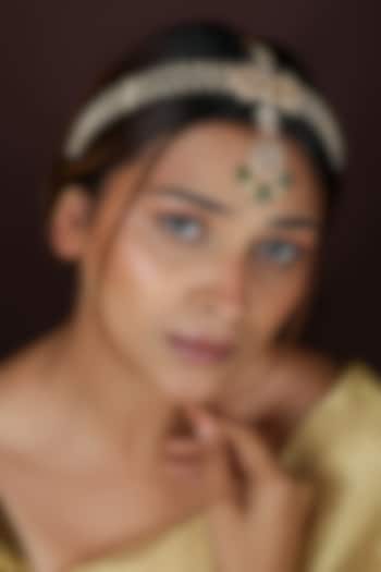 Gold Plated Green & White Jatar Stone Mathapatti by Riana Jewellery at Pernia's Pop Up Shop