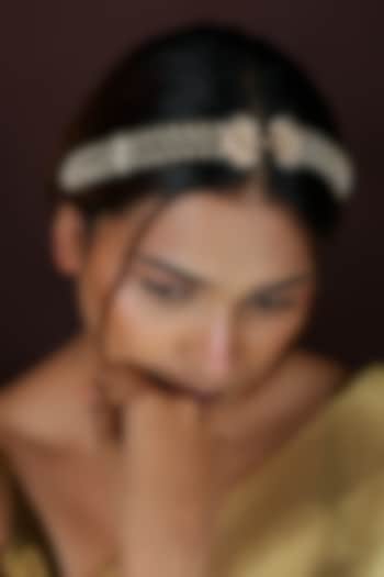 Gold Plated Moissanite Polki & Pearl Hairband by Riana Jewellery at Pernia's Pop Up Shop