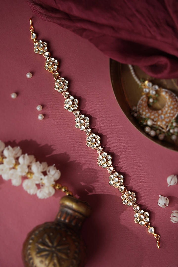 Gold Plated Pachi Kundan Stone Hairband by Riana Jewellery at Pernia's Pop Up Shop