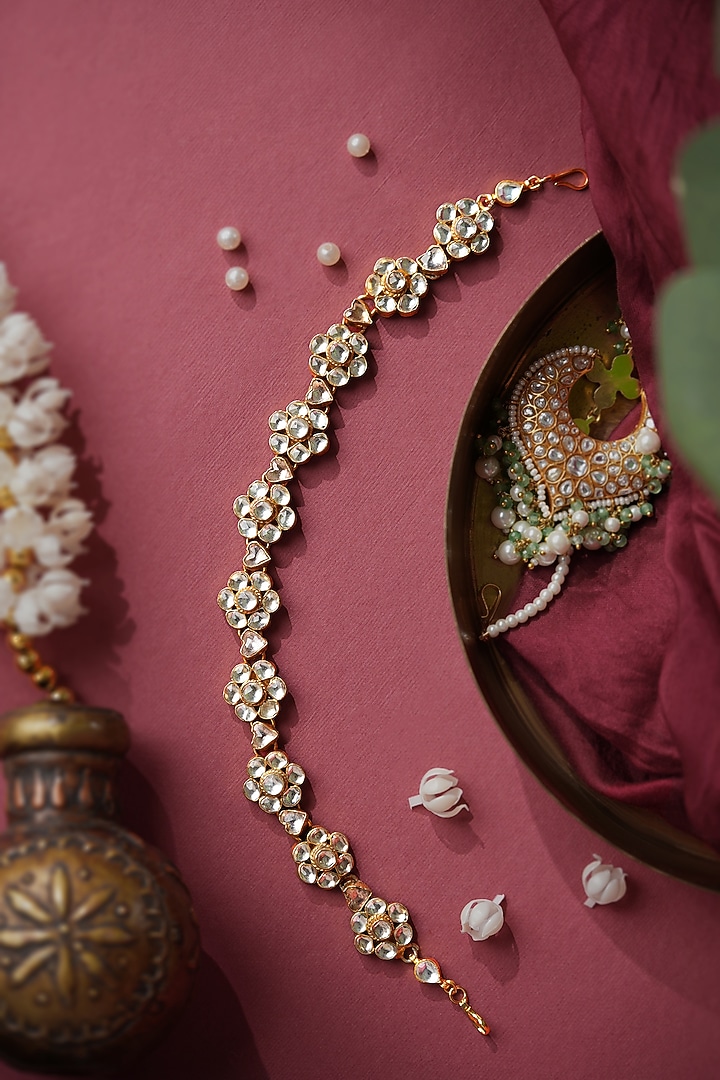 Gold Plated Pachi Kundan Stone Hairband by Riana Jewellery at Pernia's Pop Up Shop
