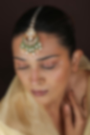 Gold Plated Green Jadtar Stone & Pearl Maangtikka by Riana Jewellery at Pernia's Pop Up Shop