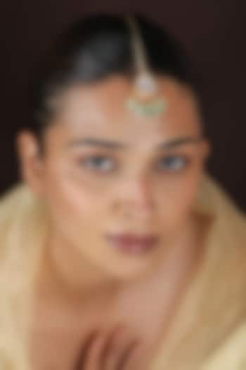 Gold Plated Kundan Polki & Mint Beaded Handcrafted Maangtikka by Riana Jewellery at Pernia's Pop Up Shop