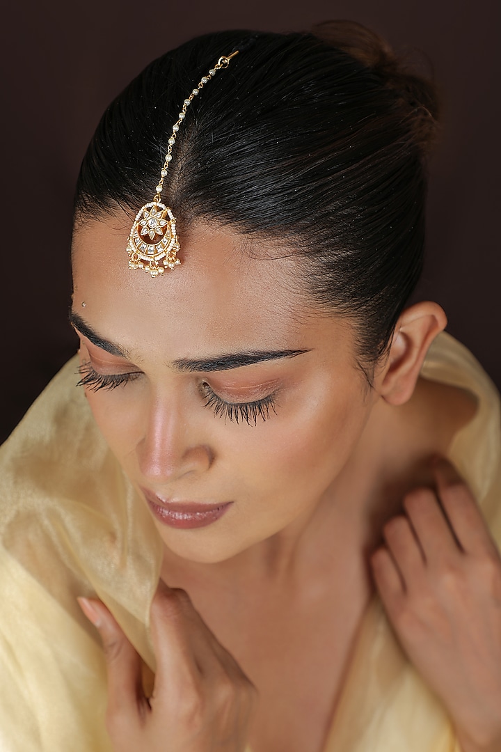 Gold Plated Jadtar Stone Maangtikka by Riana Jewellery at Pernia's Pop Up Shop
