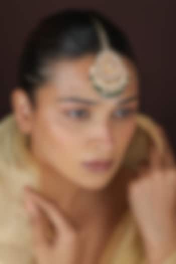 Gold Plated Emerald Green Jadtar Drop Maangtikka by Riana Jewellery at Pernia's Pop Up Shop