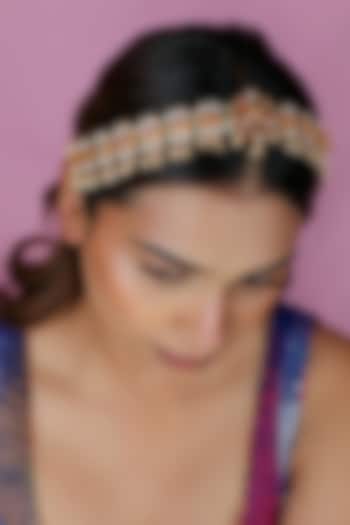 Gold Plated Pink & White Pearl Hairband by Riana Jewellery at Pernia's Pop Up Shop
