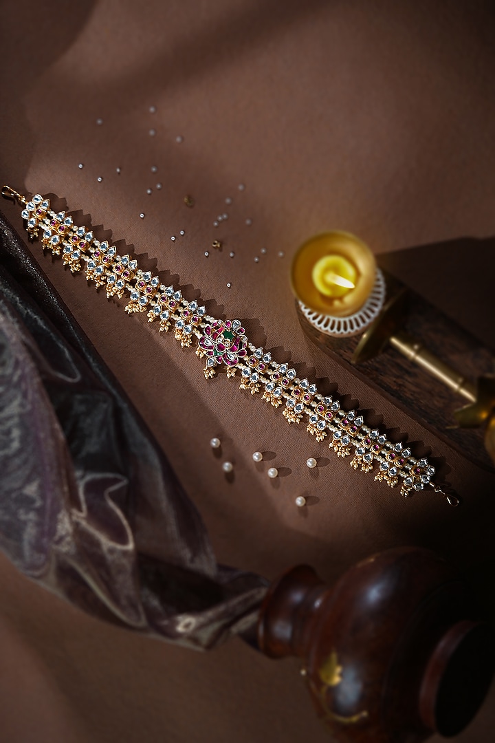 Gold Plated Pink & White Pearl Hairband by Riana Jewellery at Pernia's Pop Up Shop