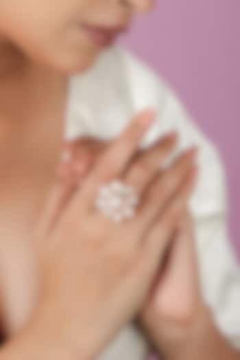 Gold Plated Uncut Moissanite Stone Floral Ring by Riana Jewellery at Pernia's Pop Up Shop