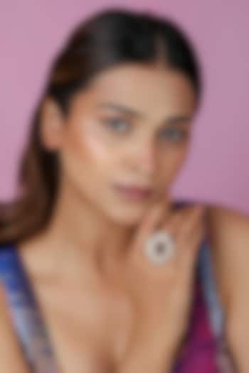 Gold Plated Carved Jadtar Stone Floral Ring by Riana Jewellery at Pernia's Pop Up Shop