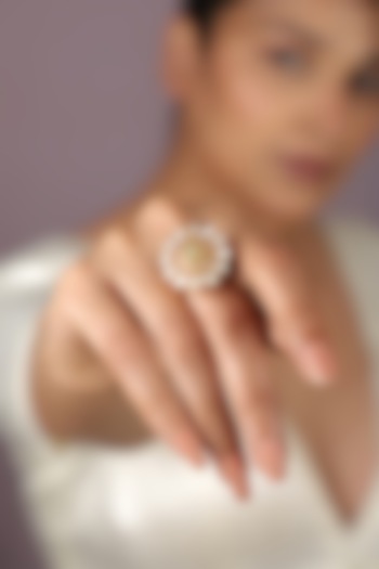 Gold Plated Sea Green Jade Stone Floral Ring by Riana Jewellery at Pernia's Pop Up Shop