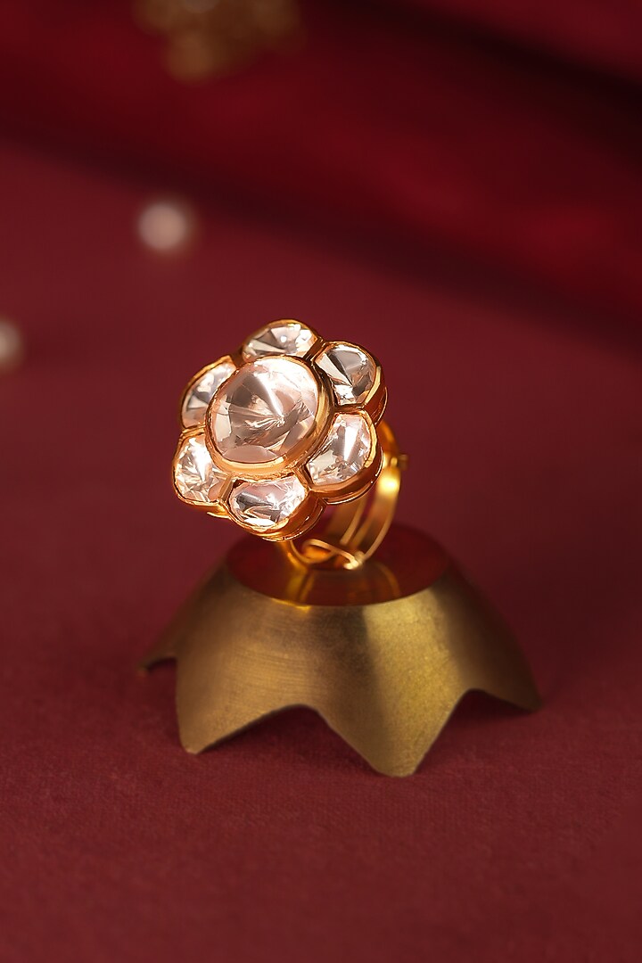 Gold Plated Moissanite Polki Floral Ring by Riana Jewellery at Pernia's Pop Up Shop