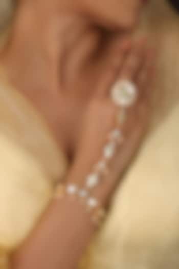 Gold Plated Mother Of Pearl & Pearl Beaded Haathphool (Set Of 2) by Riana Jewellery at Pernia's Pop Up Shop