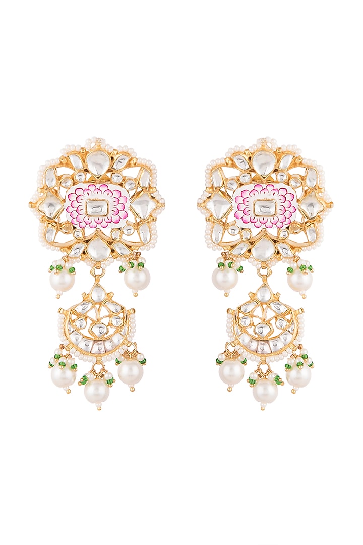 Gold Plated Faux Pearl Meenakari Earrings by Riana Jewellery at Pernia's Pop Up Shop