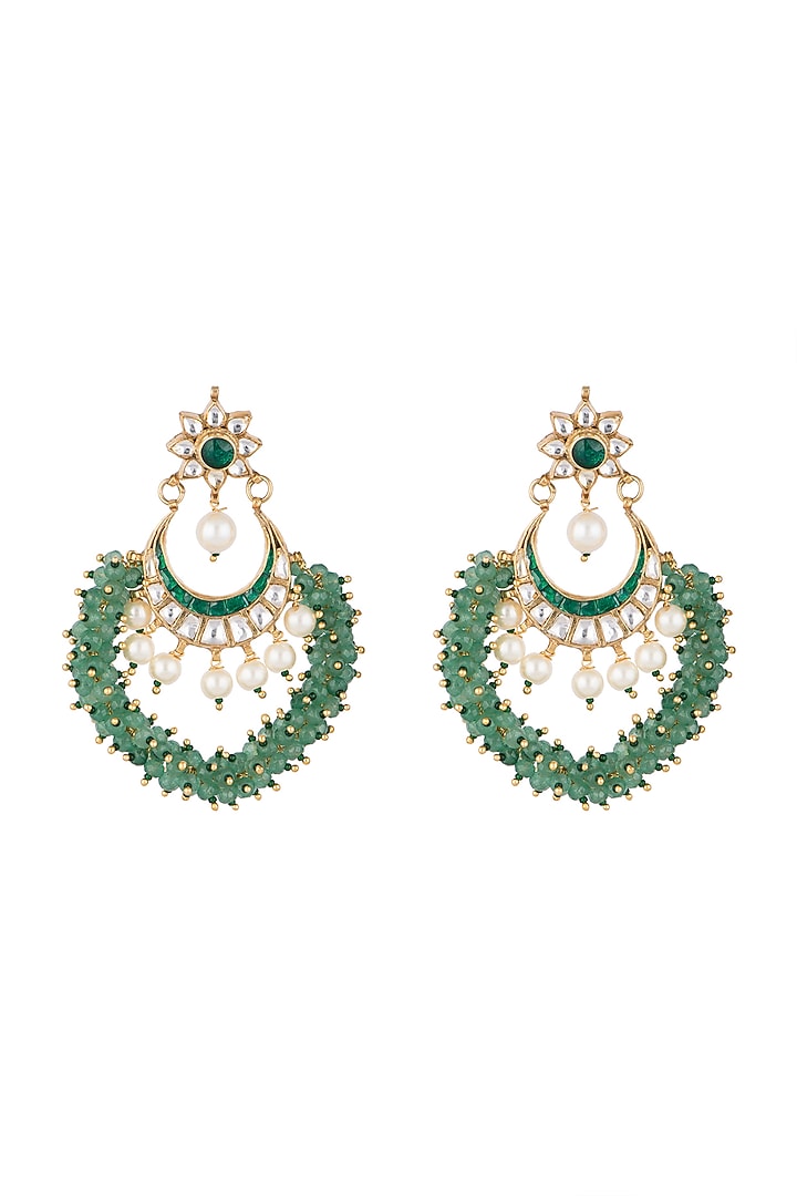 Gold Plated Stone & Bead Chandbali Earrings by Riana Jewellery at Pernia's Pop Up Shop
