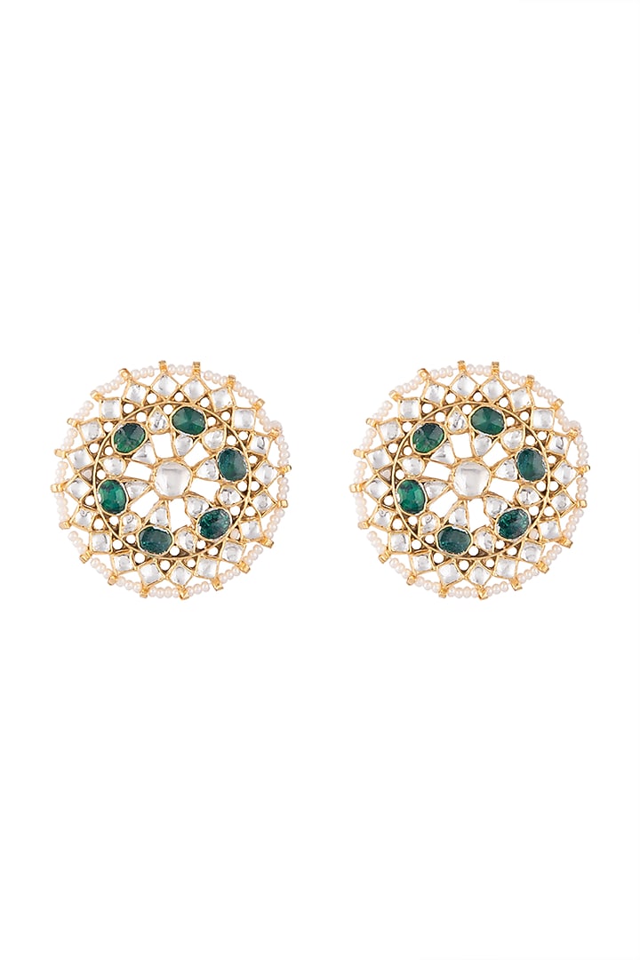 Gold Plated Faux Pearl & Stone Stud Earrings by Riana Jewellery at Pernia's Pop Up Shop