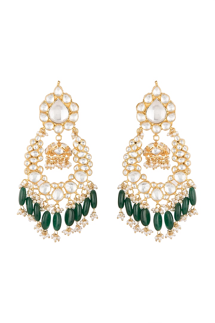 Gold Plated Green Bead Drop & Small Jhumki Earrings by Riana Jewellery at Pernia's Pop Up Shop